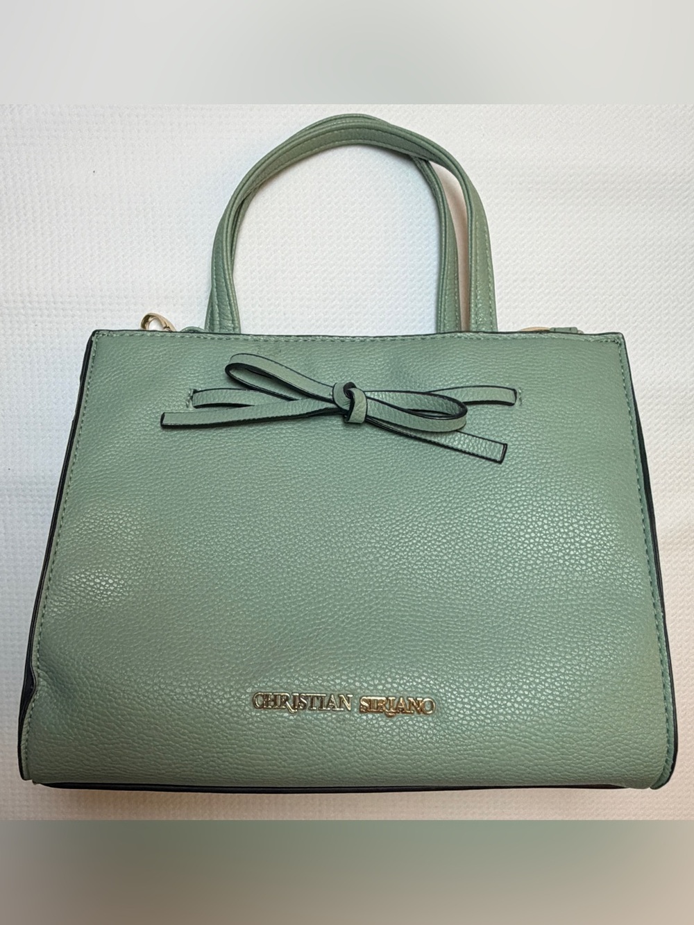 Christian Siriano Mint Green Pebbled Satchel Crossbody Bag with Bow